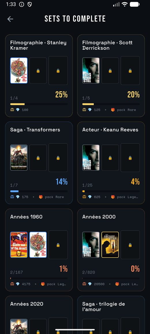 Les sets à compléter